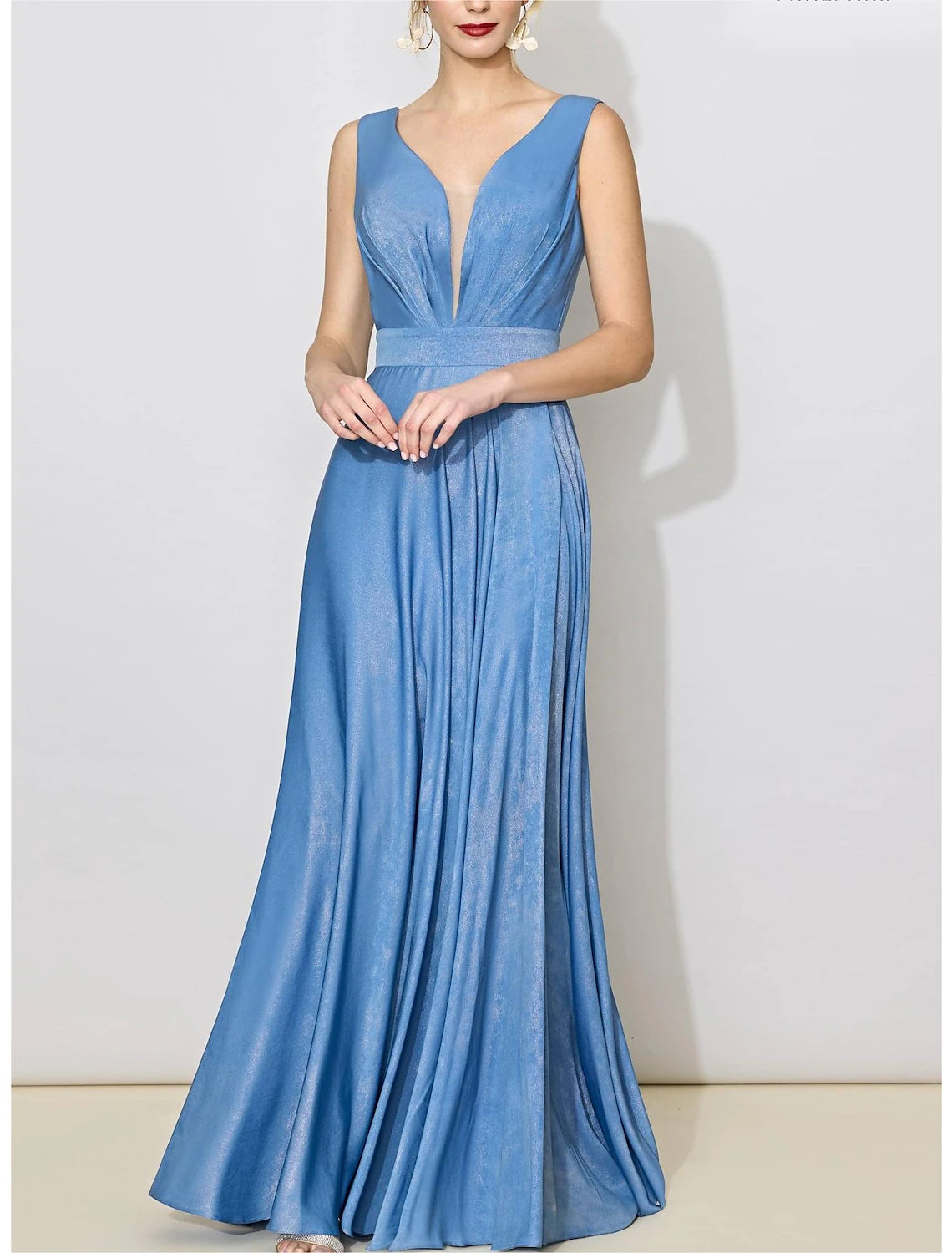 Wholesale A-Line Bridesmaid Dress V Neck Sleeveless Elegant Floor Length Spandex with Bandage / Solid Color