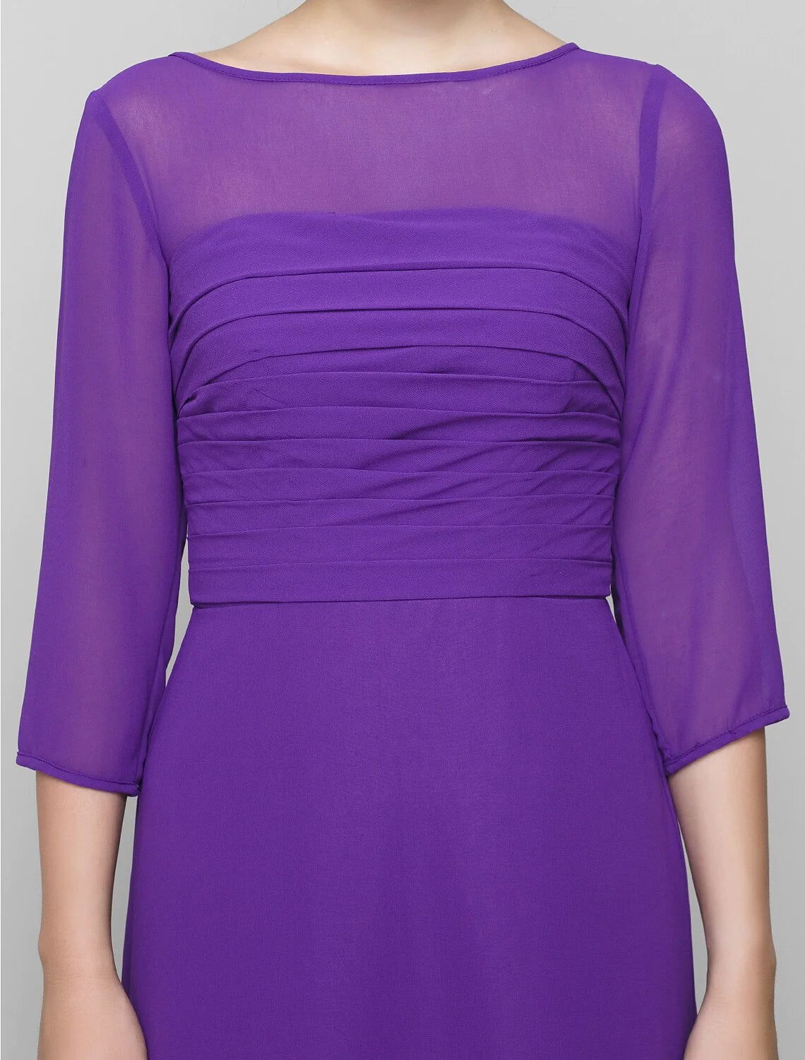 Wholesale A-Line Mother of the Bride Dress Elegant Scoop Neck Ankle Length Chiffon 3/4 Length Sleeve No with Ruched