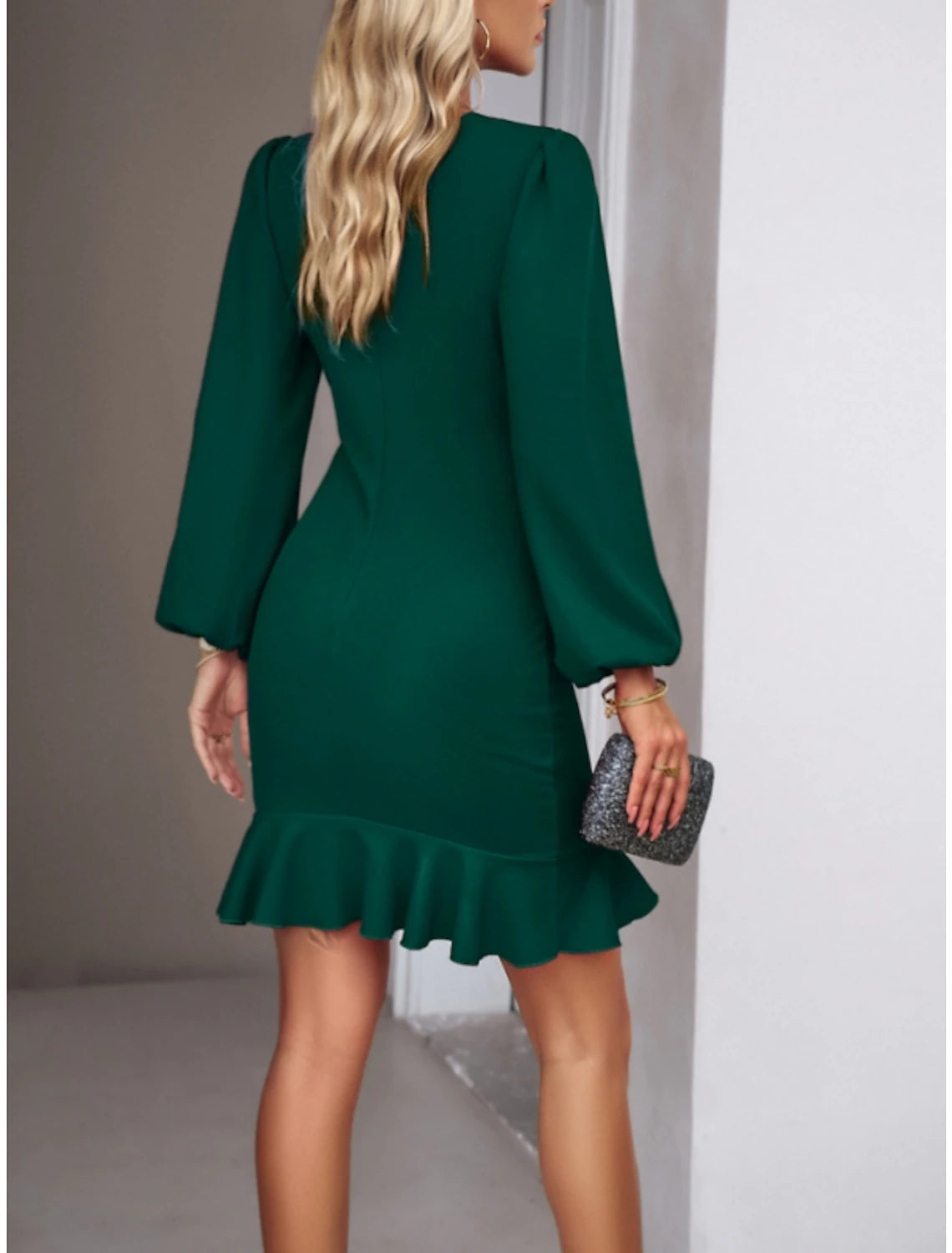 Wholesale Mermaid Dress Christmas Red Green Dresses Christmas Red Green Dress Wedding Guest Birthday Short / Mini Long Sleeve Jewel Neck Polyester with Ruched Ruffles