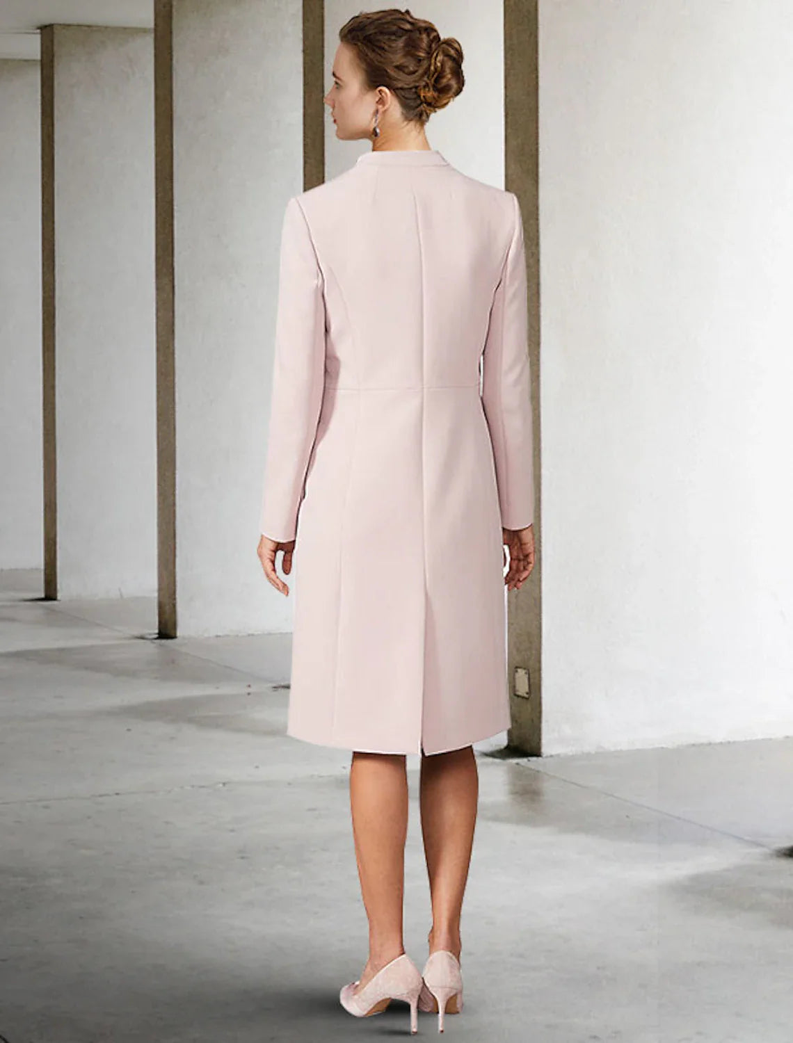 Wholesale Two Piece A-Line Mother of the Bride Dress Wedding Guest Church Elegant V Neck Knee Length Chiffon Short Sleeve Jacket Dresses with Solid Color Fall