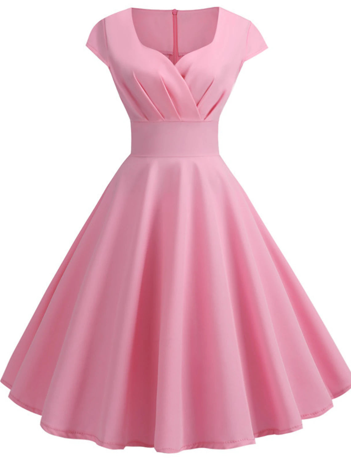 Wholesale A-Line Party Dresses Vintage Dress Holiday Summer Knee Length Short Sleeve V Neck Spandex with Pleats