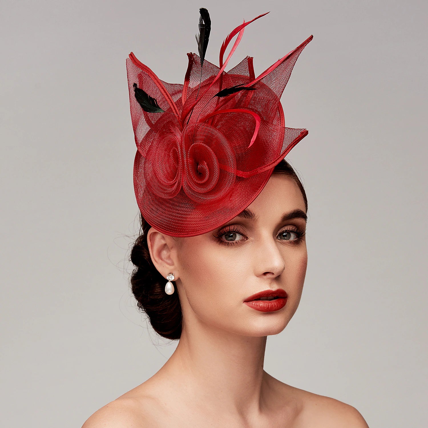Wholesale Fascinators Feather Net Kentucky Derby Hat Fascinators Headpiece with Feather Floral Flower 1PC Wedding Horse Race Ladies Day Melbourne Cup Headpiece
