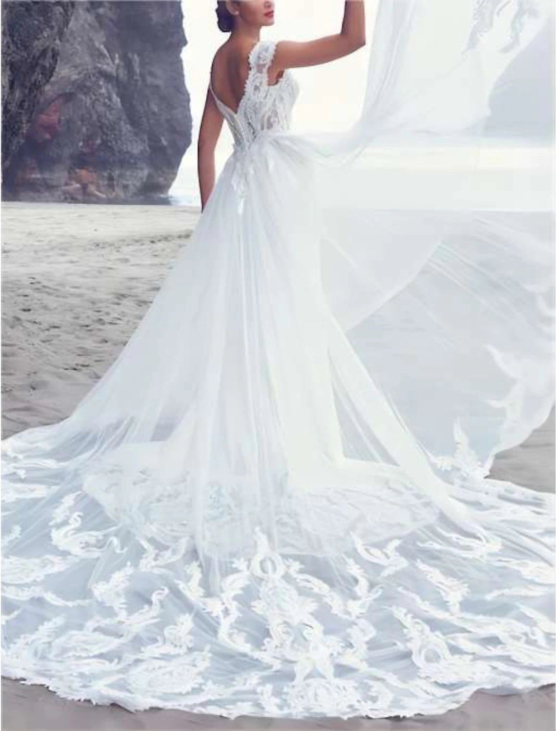 Wholesale Beach Boho Wedding Dresses Mermaid / Trumpet V Neck Cap Sleeve Court Train Chiffon OverSkirts Bridal Gowns With Embroidery Appliques