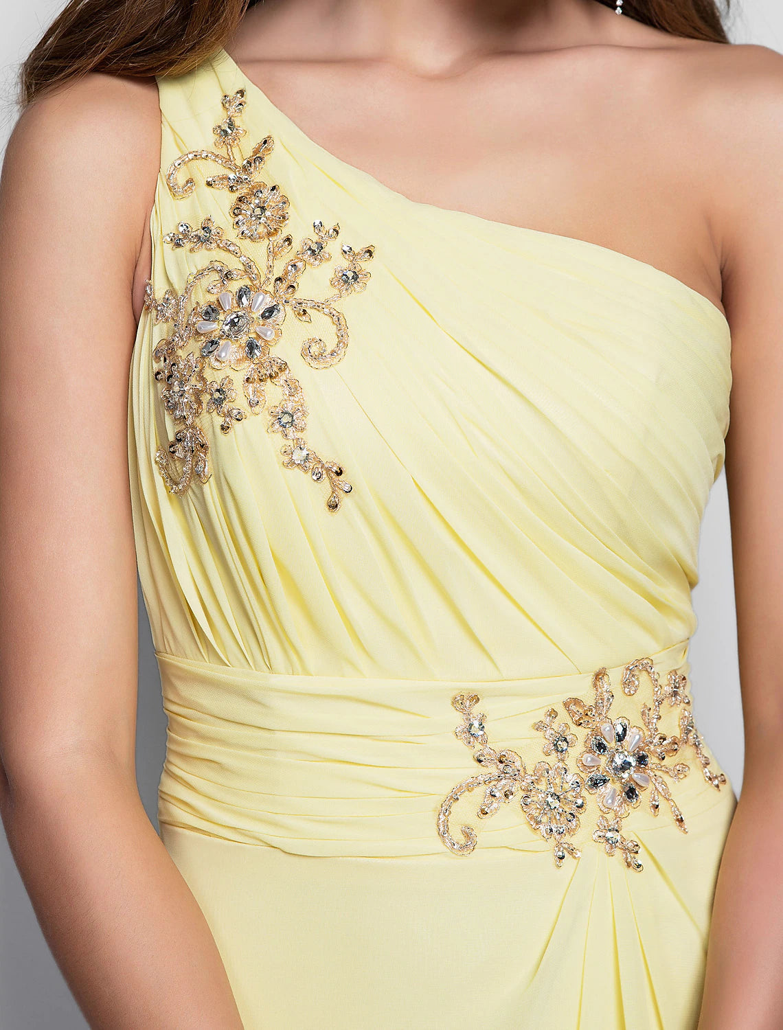 Wholesale  Sheath / Column Elegant Dress Wedding Guest Cocktail Party Asymmetrical Sleeveless One Shoulder Bridesmaid Dress Chiffon with Beading Slit Appliques