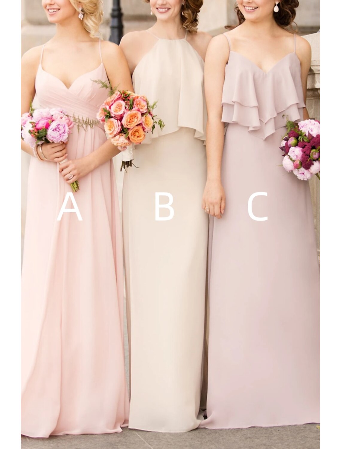 Wholesale A-Line Bridesmaid Dress Halter Neck / Spaghetti Strap Sleeveless Elegant Floor Length Chiffon with Ruffles / Ruching