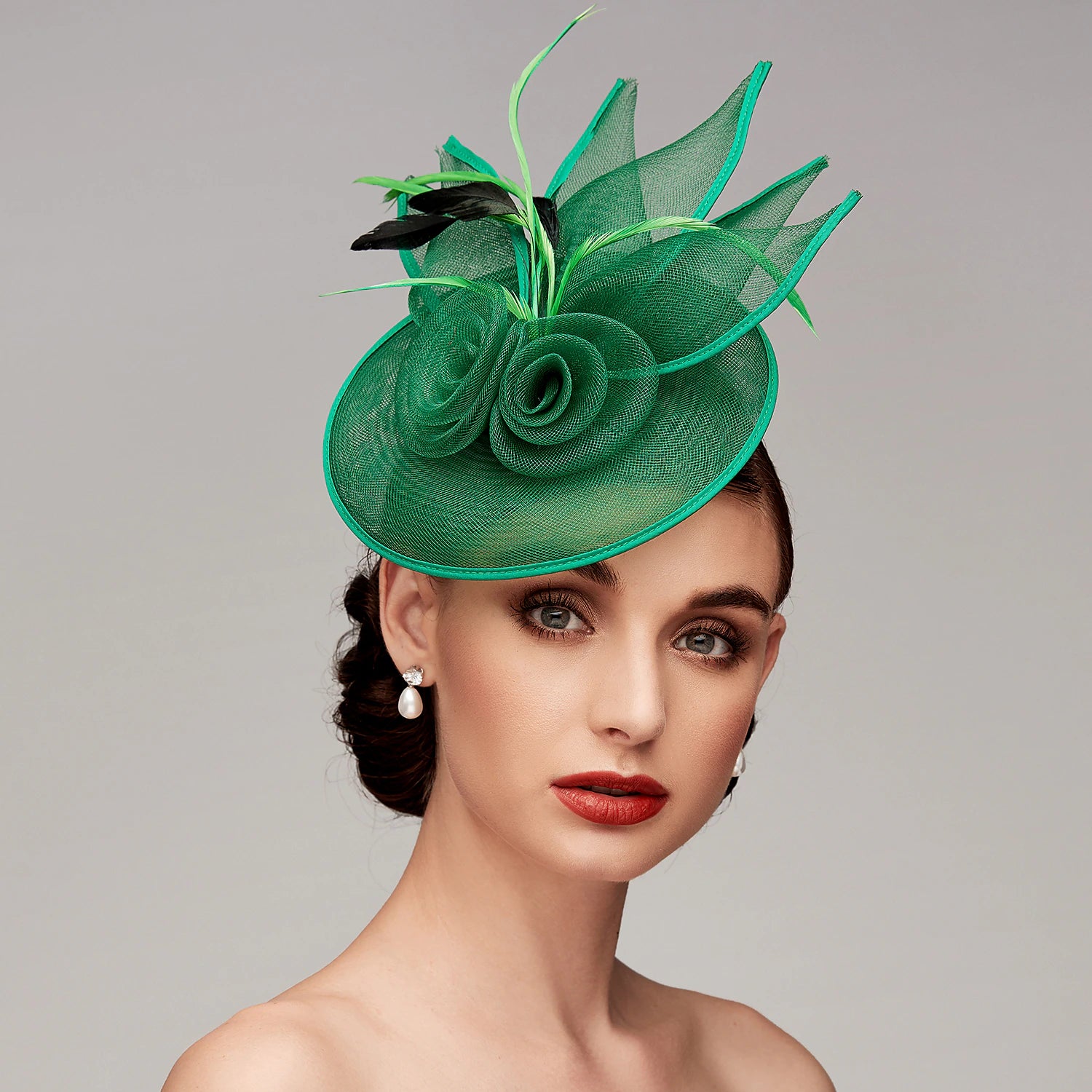 Wholesale Fascinators Feather Net Kentucky Derby Hat Fascinators Headpiece with Feather Floral Flower 1PC Wedding Horse Race Ladies Day Melbourne Cup Headpiece