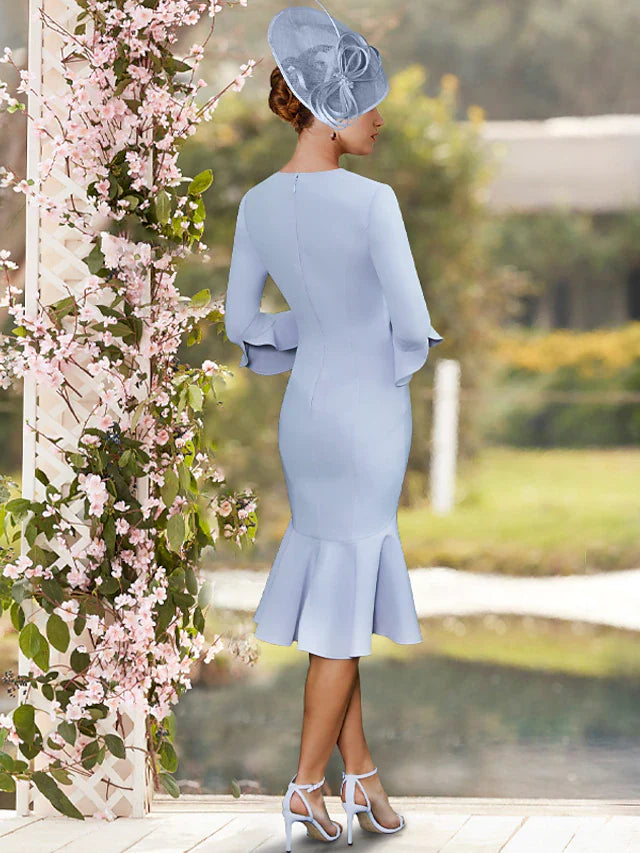 Wholesale Mermaid / Trumpet Mother of the Bride Dress Elegant High Low Sweet Jewel Neck Asymmetrical Knee Length Charmeuse 3/4 Length Sleeve with Solid Color