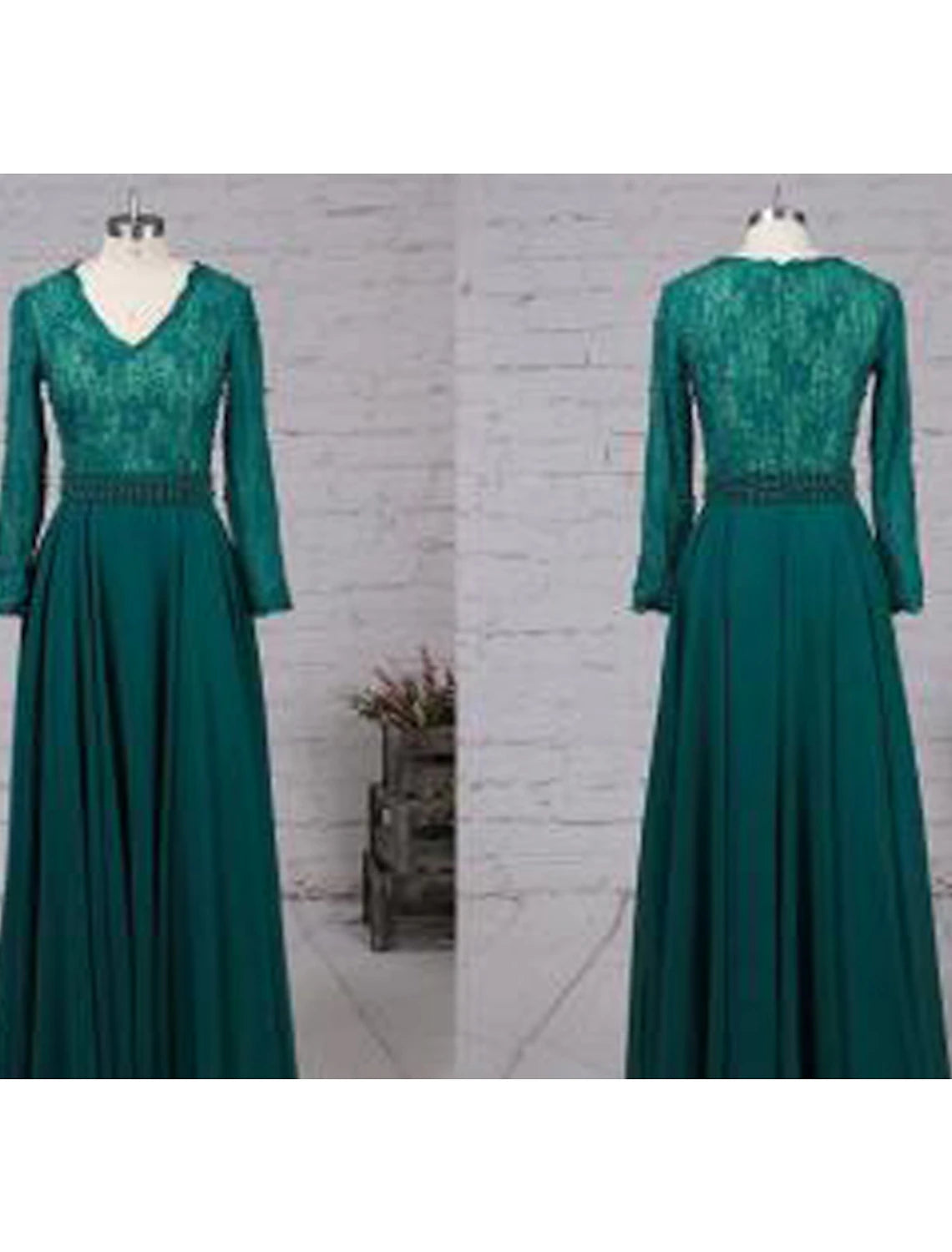 Wholesale A-Line Evening Gown Elegant Dress Christmas Formal Evening Sweep / Brush Train Long Sleeve V Neck Chiffon with Sash / Ribbon Beading Appliques