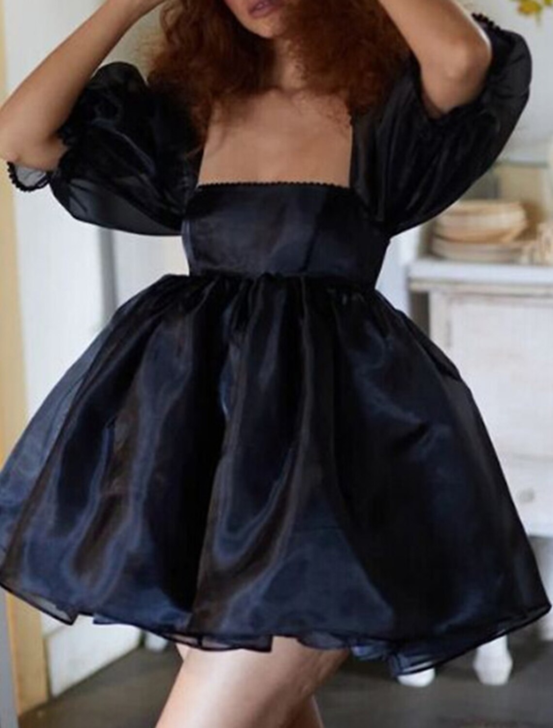 Wholesale Women's Party Dress Homecoming Dress Holiday Dress Mini Dress Black White Red Short Sleeve Color Gradient Mesh Spring Summer Square Neck Fashion Party Vacation Summer Dress Slim