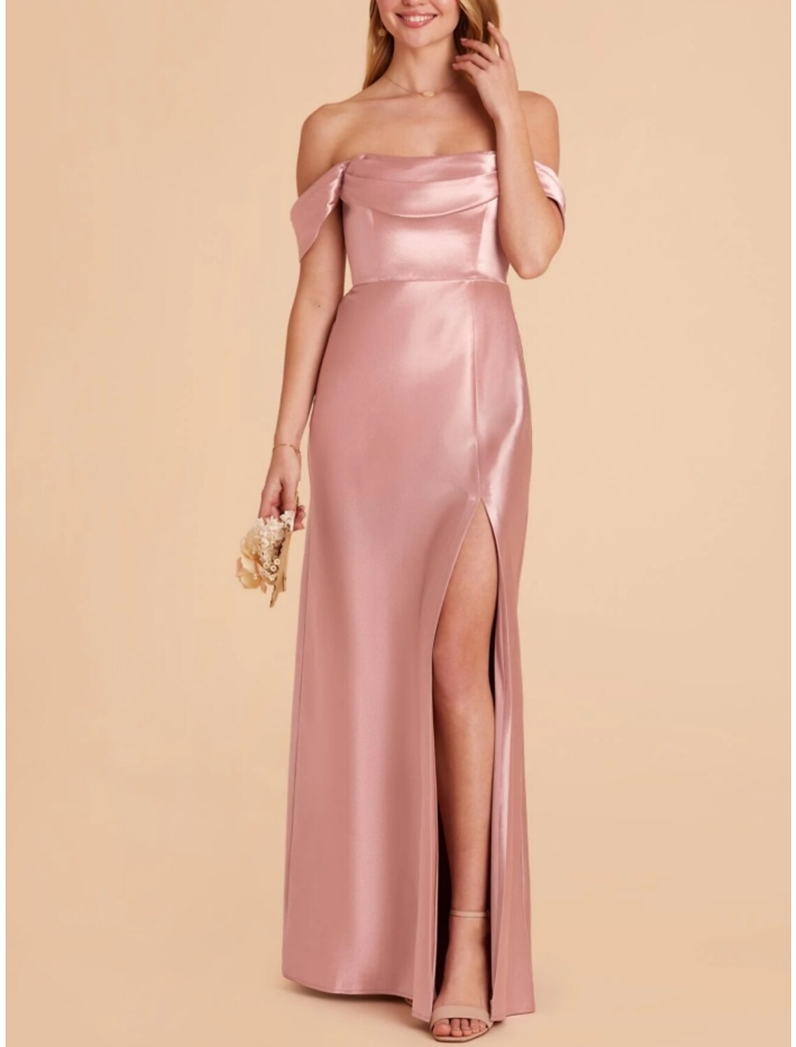 Wholesale A-Line Bridesmaid Dress Spaghetti Strap Sleeveless Pink Ankle Length Stretch Satin with Split Front / Ruching