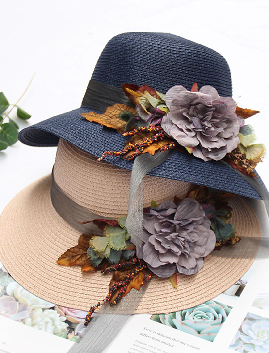 Wholesale Hats Headwear Straw Hats Straw Bucket Hat Straw Hat Sun Hat Casual Holiday Beach Kentucky Derby Melbourne Cup Vintage Style Elegant With Appliques Flower Headpiece Headwear