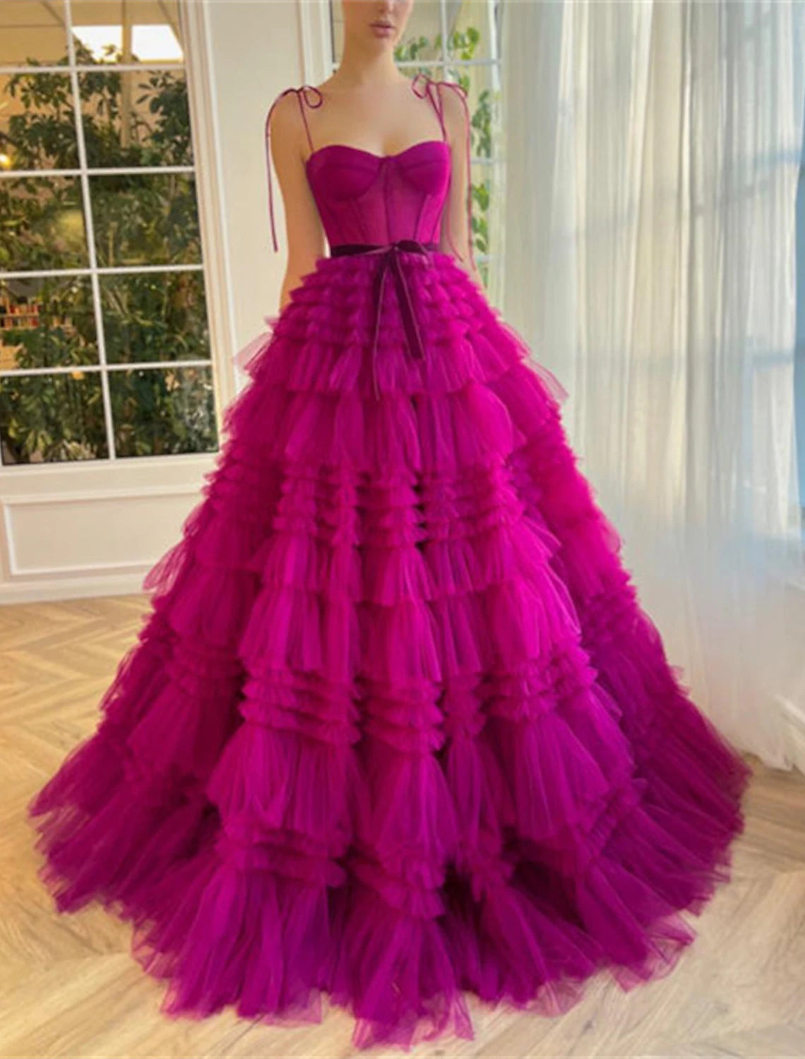 Wholesale Ball Gown Evening Gown Puffy Dress Wedding Party Birthday Floor Length Sleeveless Spaghetti Strap Tulle with Ruffles Strappy