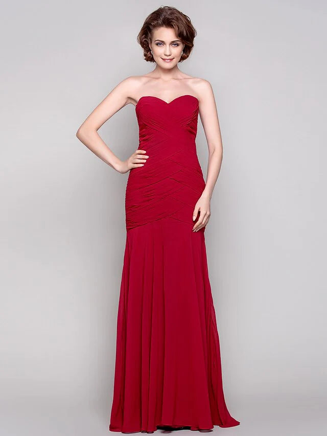 Wholesale Mermaid / Trumpet Mother of the Bride Dress Two Piece Sweetheart Floor Length Chiffon Long Sleeve with Criss Cross