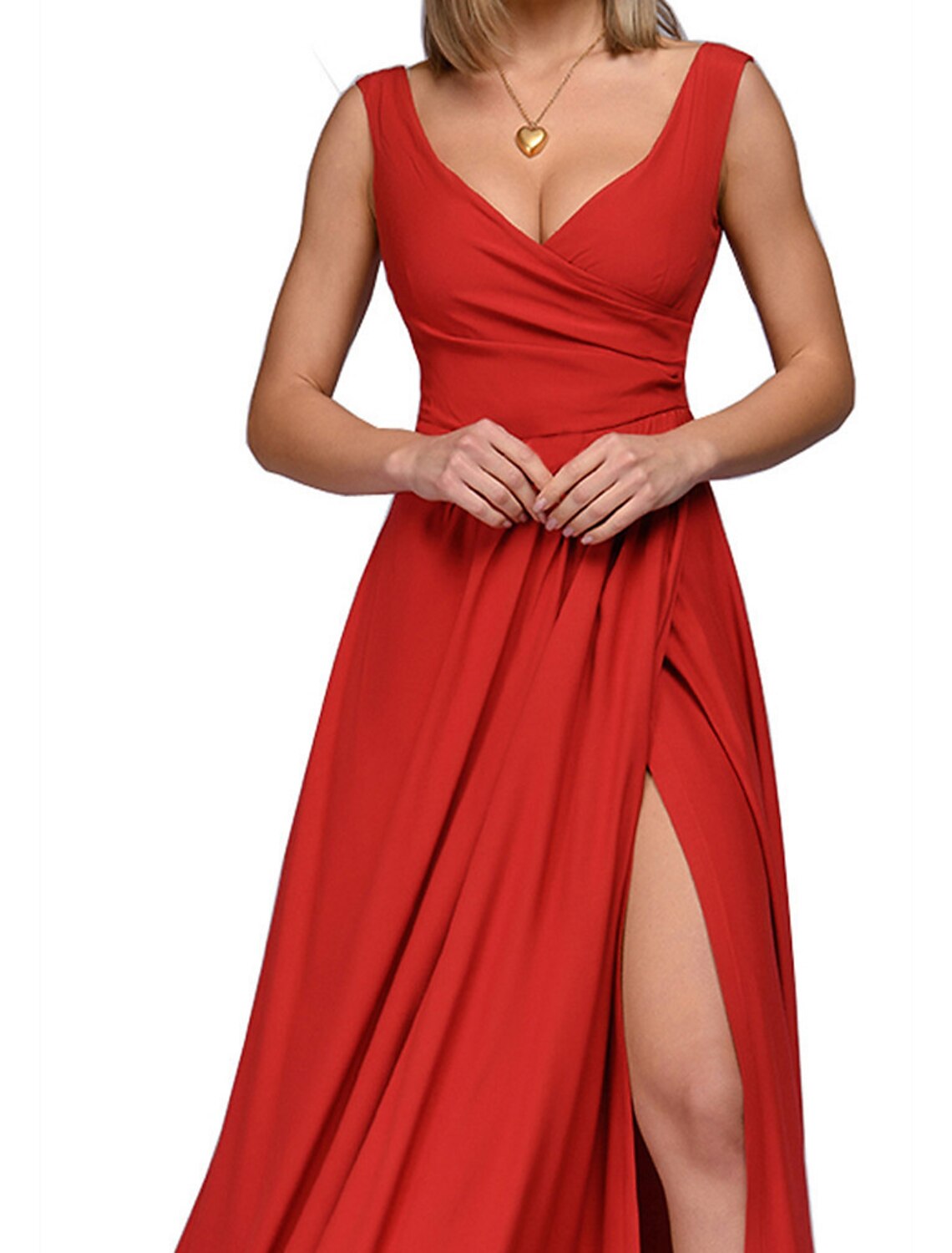 Wholesale A-Line Bridesmaid Dress V Neck Sleeveless Elegant Floor Length Spandex with Split Front / Ruching