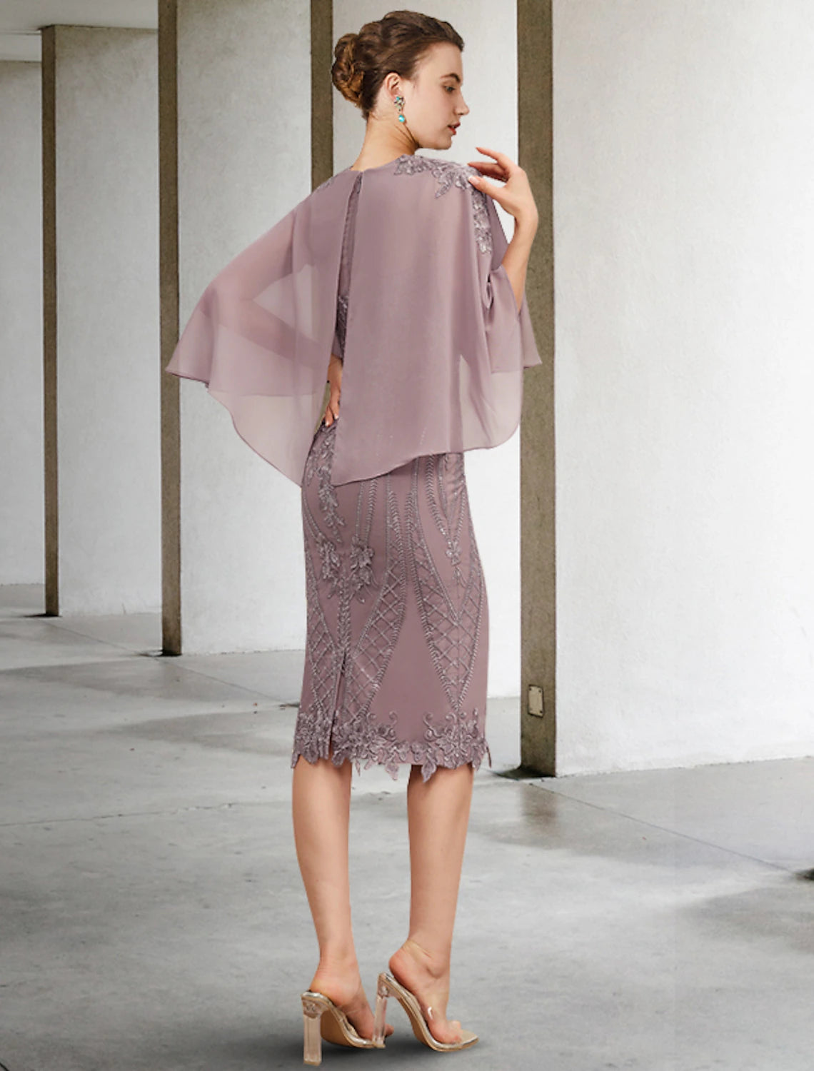 Wholesale  Sheath / Column Mother of the Bride Dress Vintage Elegant Square Neck Knee Length Chiffon Lace Sleeveless Jacket Dresses with Appliques