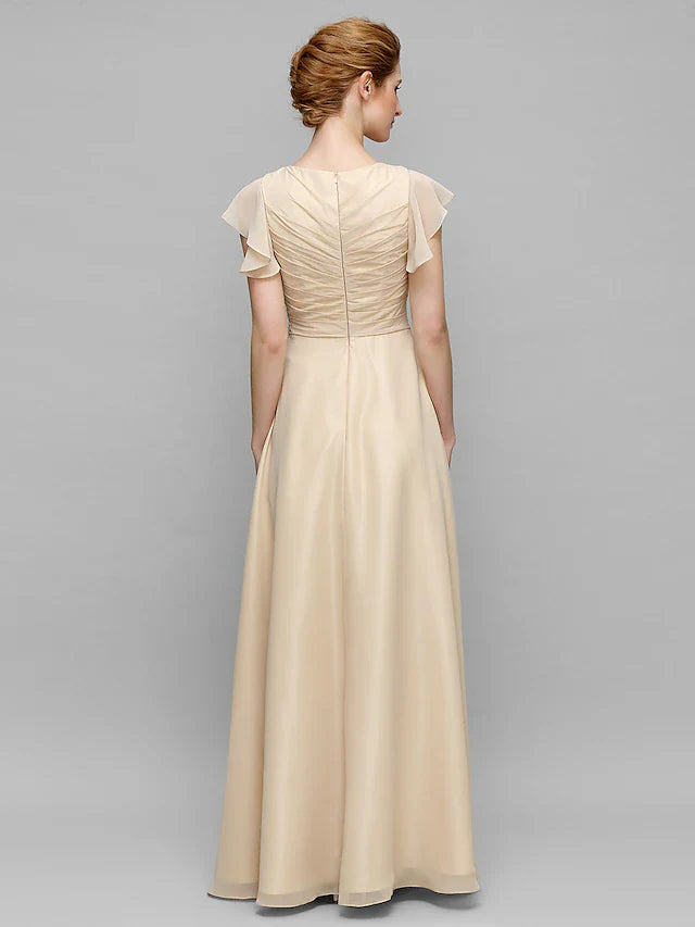 Wholesale Sheath / Column Mother of the Bride Dress Plus Size Elegant V Neck Floor Length Chiffon Sleeveless with Criss Cross Appliques