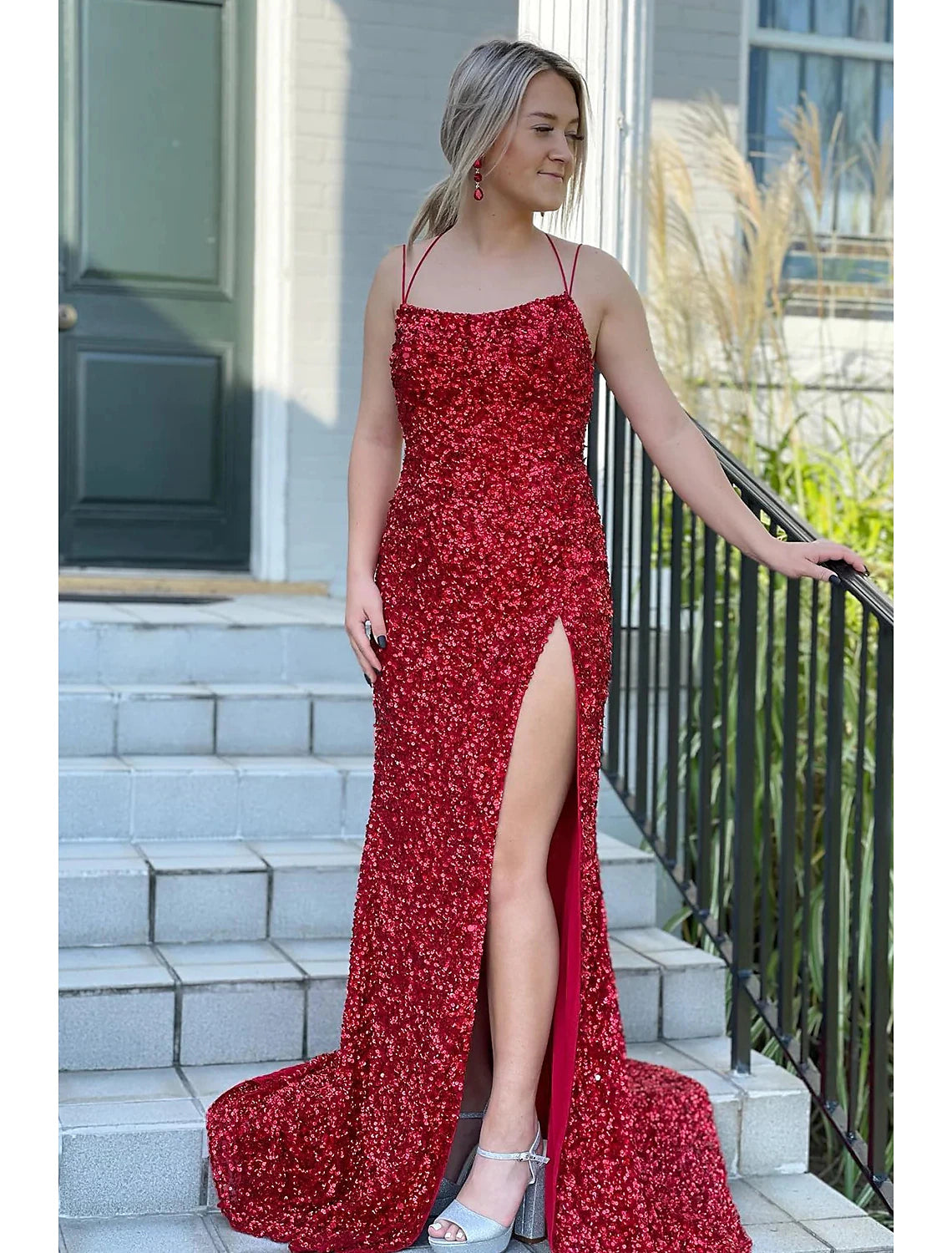 Wholesale  Mermaid / Trumpet Prom Dresses Hot Dress Formal Wedding Party Sweep / Brush Train Sleeveless Spaghetti Strap Sequined Backless with Sequin