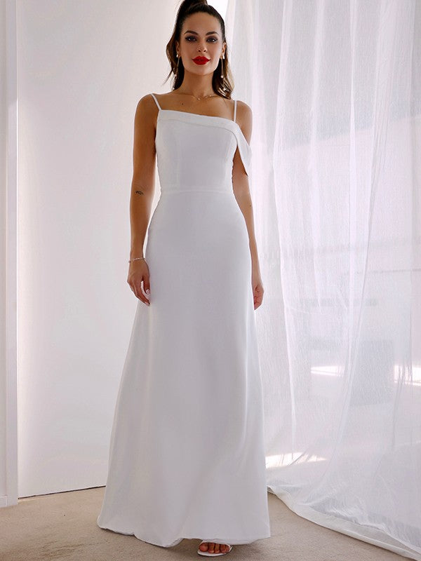 Wholesale Sheath/Column Spaghetti Straps Satin Sleeveless Ruched Floor-Length Wedding Dresses
