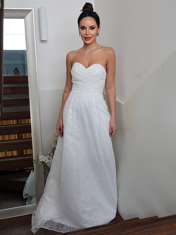 Wholesale A-Line/Princess Ruched Sweetheart Sleeveless Sweep/Brush Train Wedding Dresses