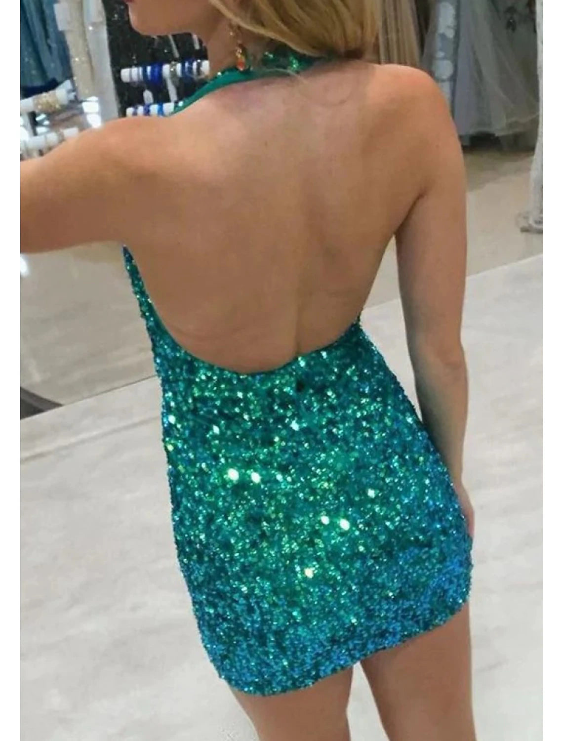 Wholesale  Mermaid / Trumpet Prom Dresses Sparkle & Shine Dress Cocktail Party Prom Short / Mini Sleeveless V Neck Sequined Backless with Sequin