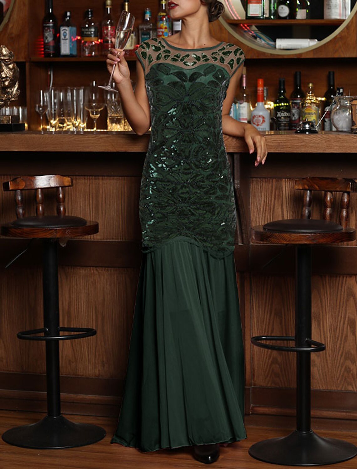 Wholesale A-Line Party Dresses Cut Out Dress Wedding Guest Birthday Floor Length Sleeveless Jewel Neck Sequined with Sequin