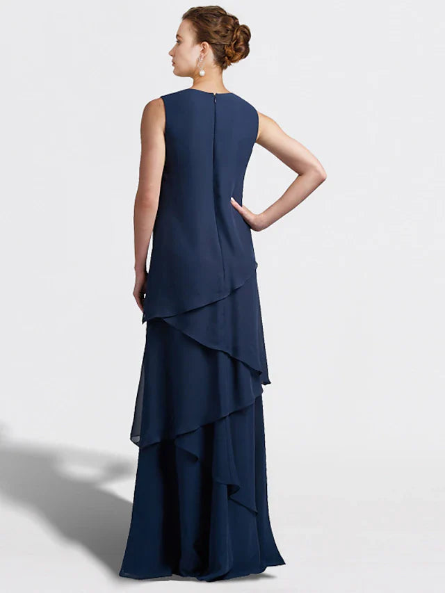 Wholesale Two Piece A-Line Mother of the Bride Dress Plus Size Elegant V Neck Floor Length Chiffon Sleeveless Wrap Included with Ruffles