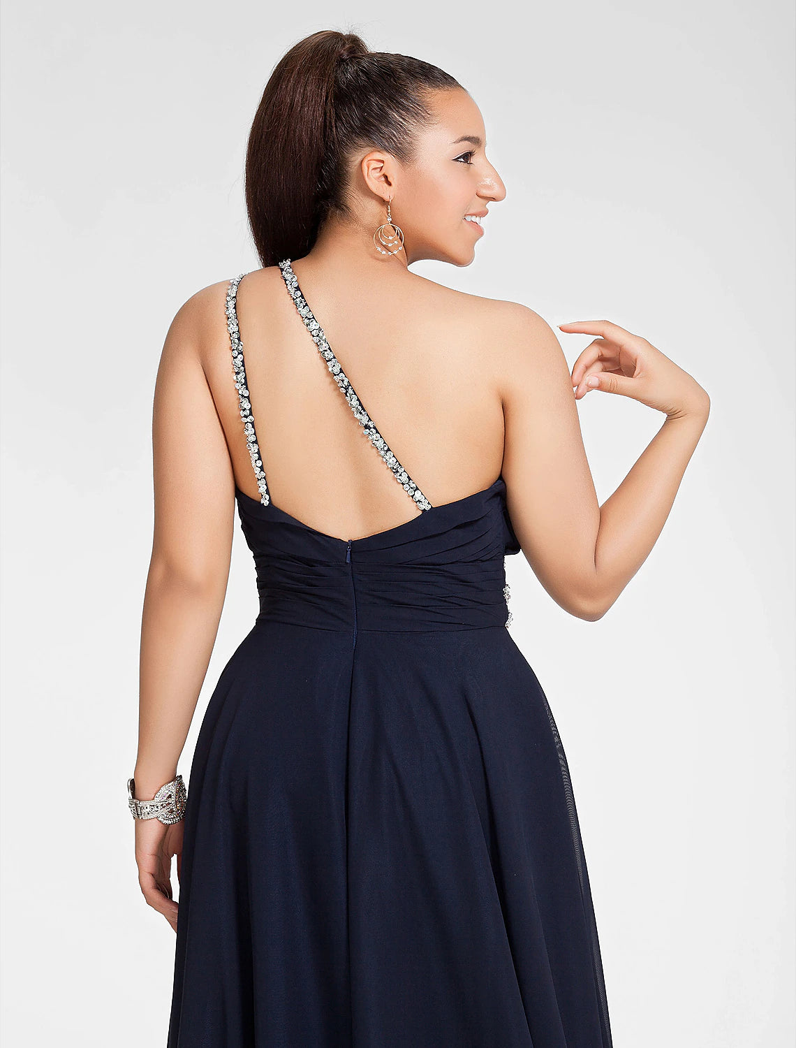 Wholesale A-Line Cut Out Dress Wedding Guest Prom Sweep / Brush Train Sleeveless One Shoulder Chiffon with Ruched Beading