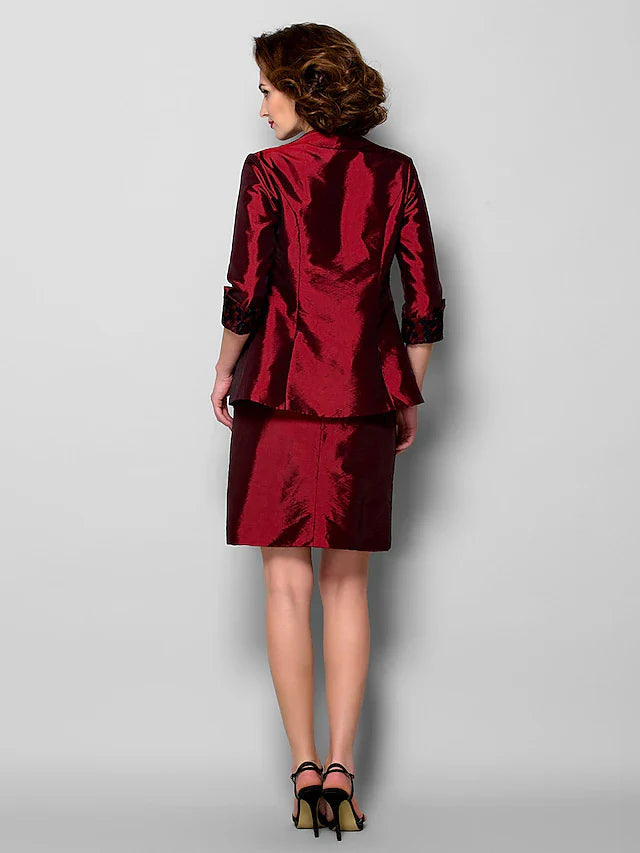 Wholesale Sheath / Column Mother of the Bride Dress Wrap Included Scoop Neck Knee Length Taffeta 3/4 Length Sleeve with Lace Sash / Ribbon