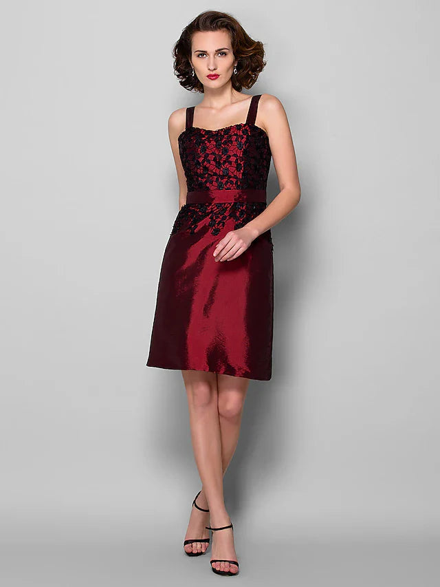 Wholesale Sheath / Column Mother of the Bride Dress Wrap Included Scoop Neck Knee Length Taffeta 3/4 Length Sleeve with Lace Sash / Ribbon