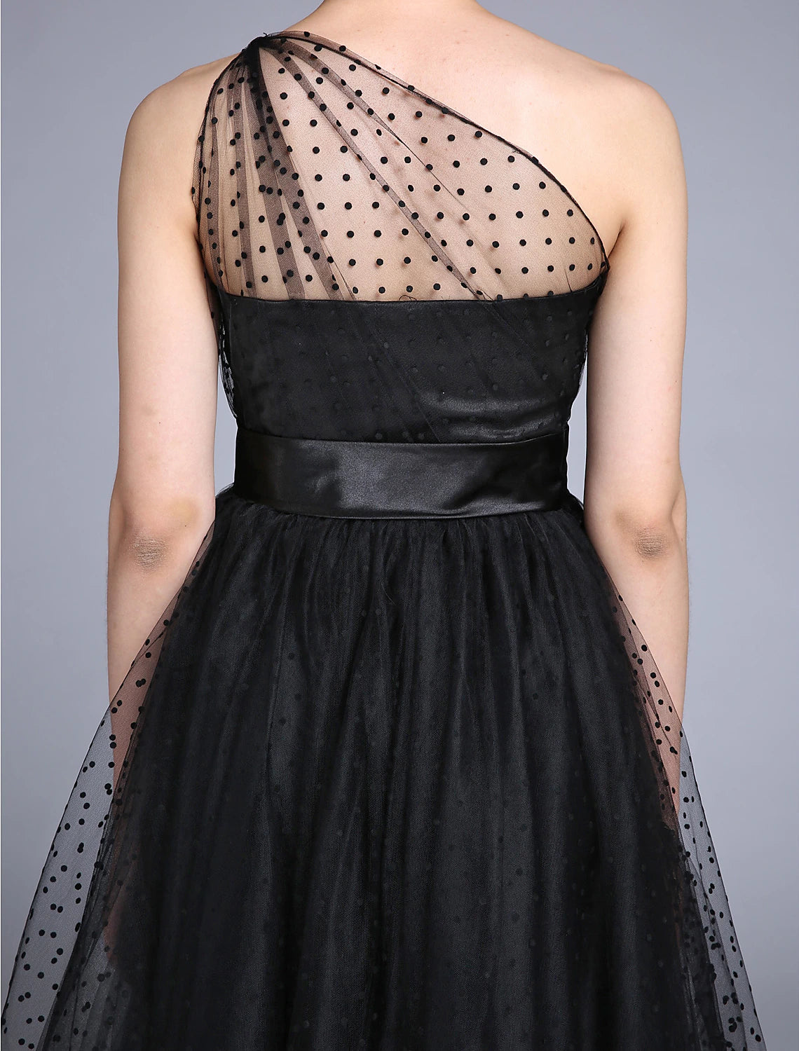 Wholesale  A-Line Cocktail Dresses Vintage Dress Halloween Ankle Length Sleeveless One Shoulder Wednesday Addams Family Tulle with Pleats Pattern / Print