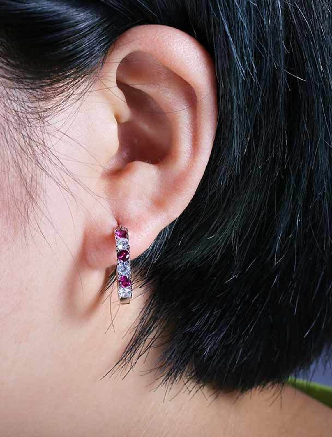 Wholesale Women's Zircon Hoop Earrings Fine Jewelry Classic Precious Stylish Simple Earrings Jewelry Blue / Purple / Fuchsia For Gift Festival 1 Pair