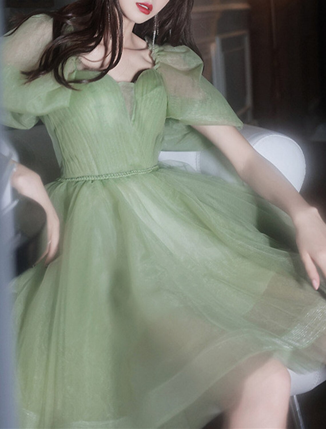 Wholesale A-Line Homecoming Dresses Tiered Plisse Dress Wedding Guest Graduation Short / Mini Short Sleeve Off Shoulder Tulle with Pleats