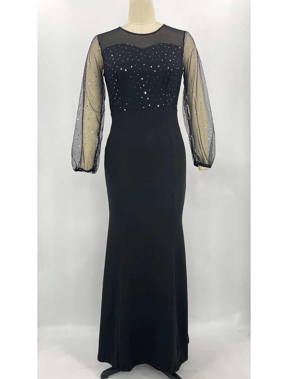 Wholesale Mermaid / Trumpet Party Dresses Sparkle & Shine Dress Formal Wedding Guest Floor Length Long Sleeve Jewel Neck Spandex with Rhinestone Crystals