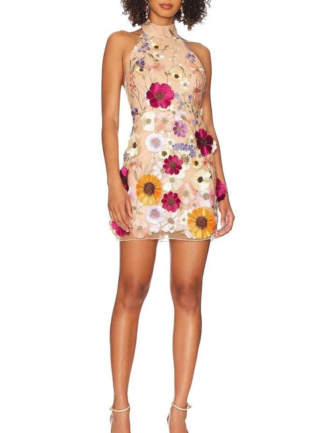 Wholesale Sheath / Column Homecoming Dresses Floral Dress Cocktail Party Birthday Short / Mini Sleeveless Halter Neck Pink Dress Lace with Embroidery