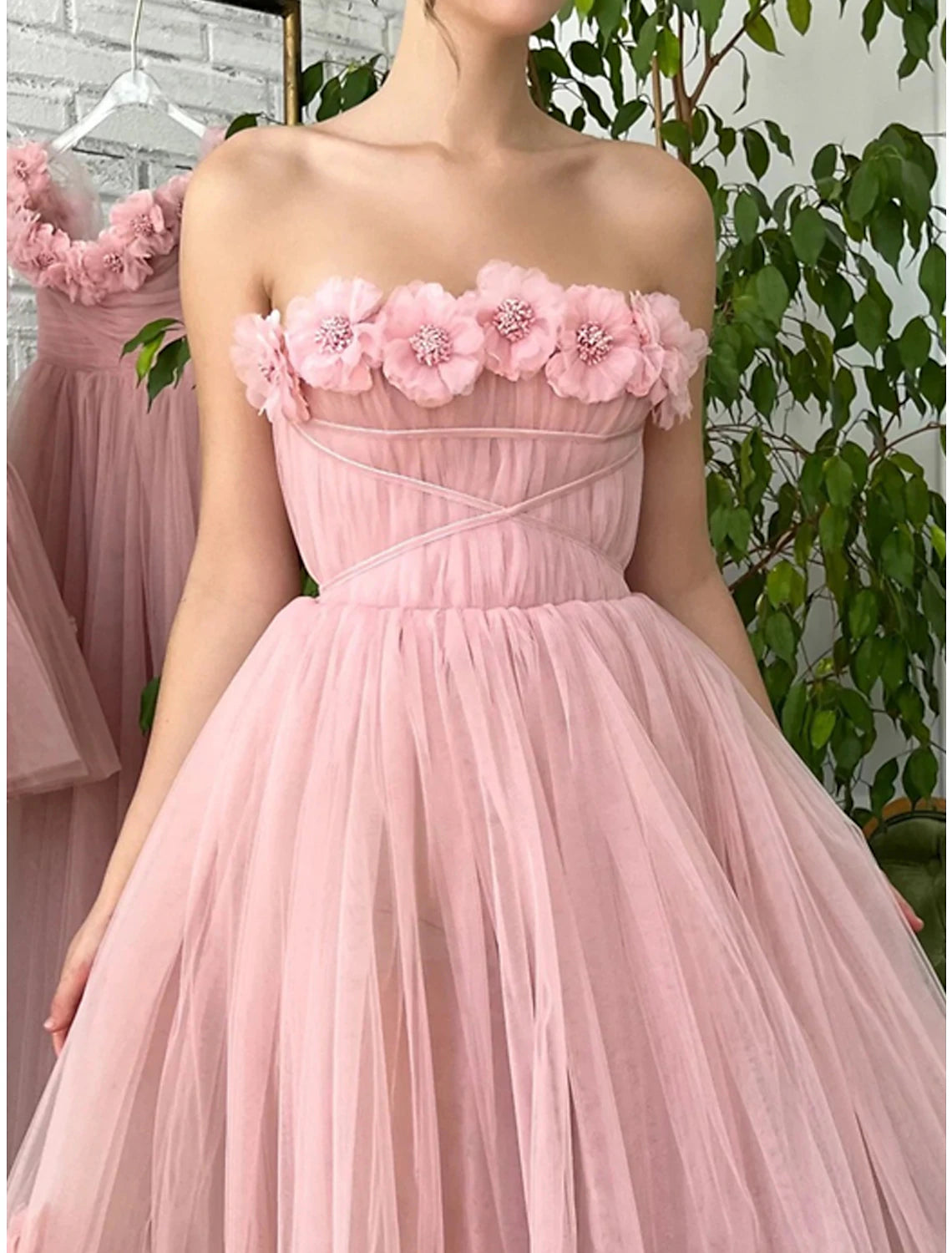 Wholesale Women's Party Dress Homecoming Dress Cocktail Dress Midi Dress Pink Sleeveless Pure Color Mesh Spring Fall Winter Strapless Fashion Wedding Guest Birthday Vacation