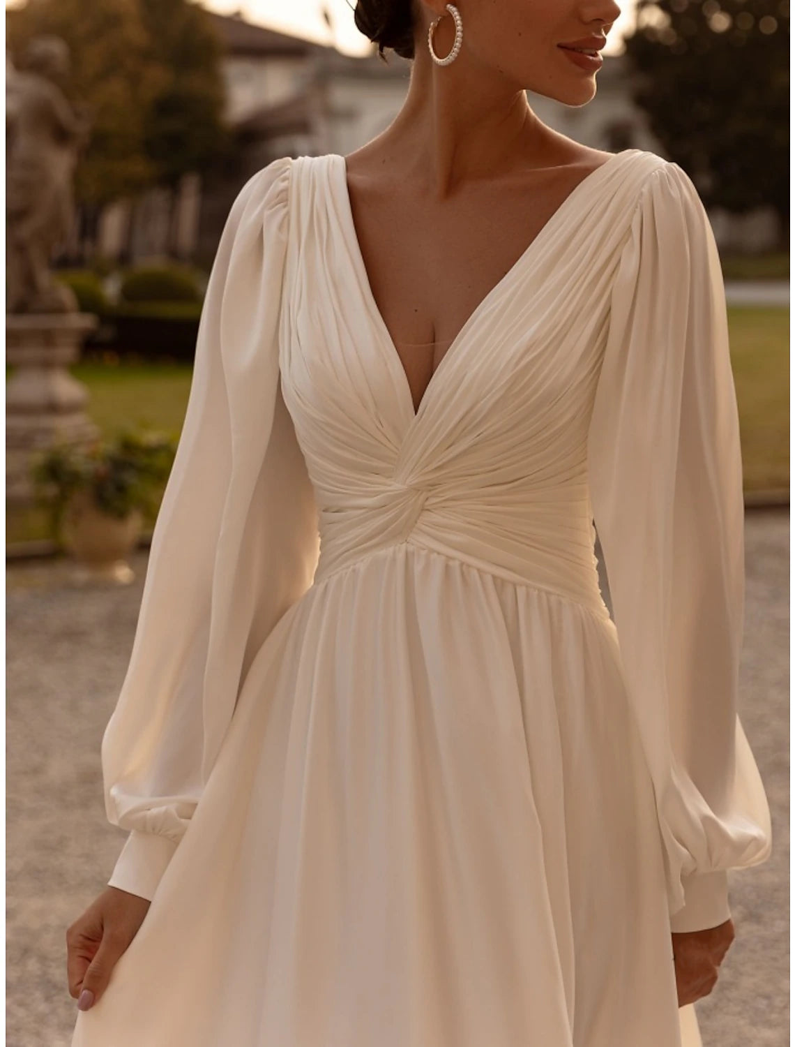 Wholesale Simple Wedding Dresses Wedding Dresses A-Line Camisole Sleeveless Tea Length Chiffon Bridal Gowns With Pleats Solid Color