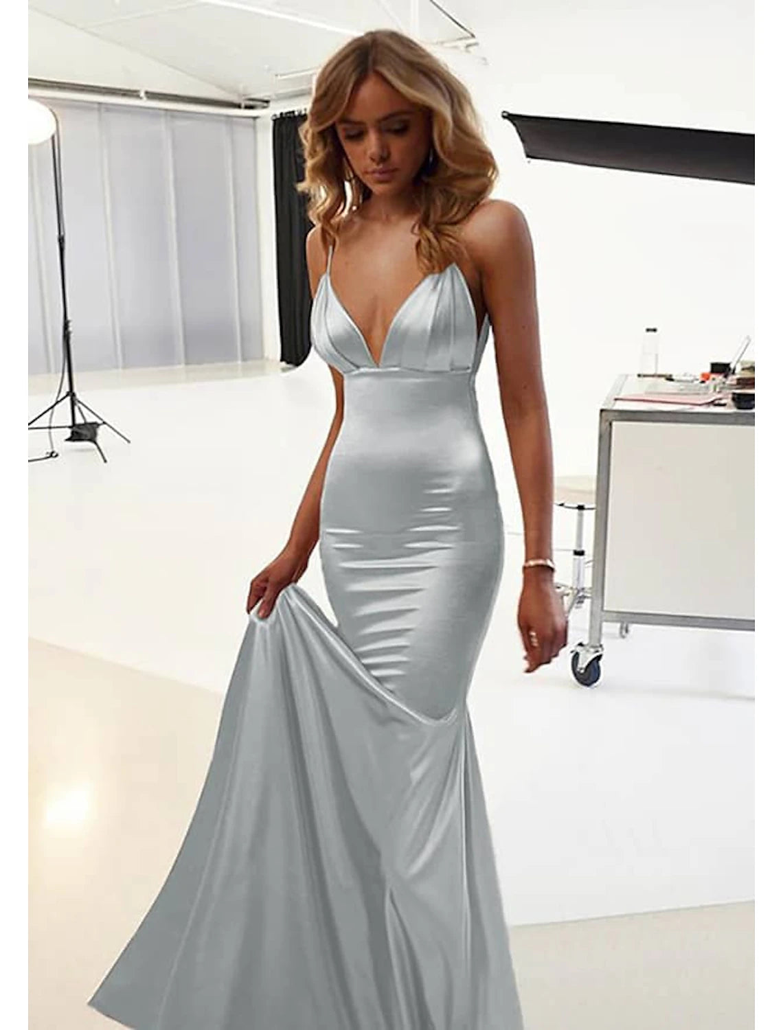 Wholesale  Mermaid / Trumpet Wedding Guest Dresses Sexy Dress Prom Black Tie Gala Floor Length Sleeveless Spaghetti Strap Cotton Backless with Ruched