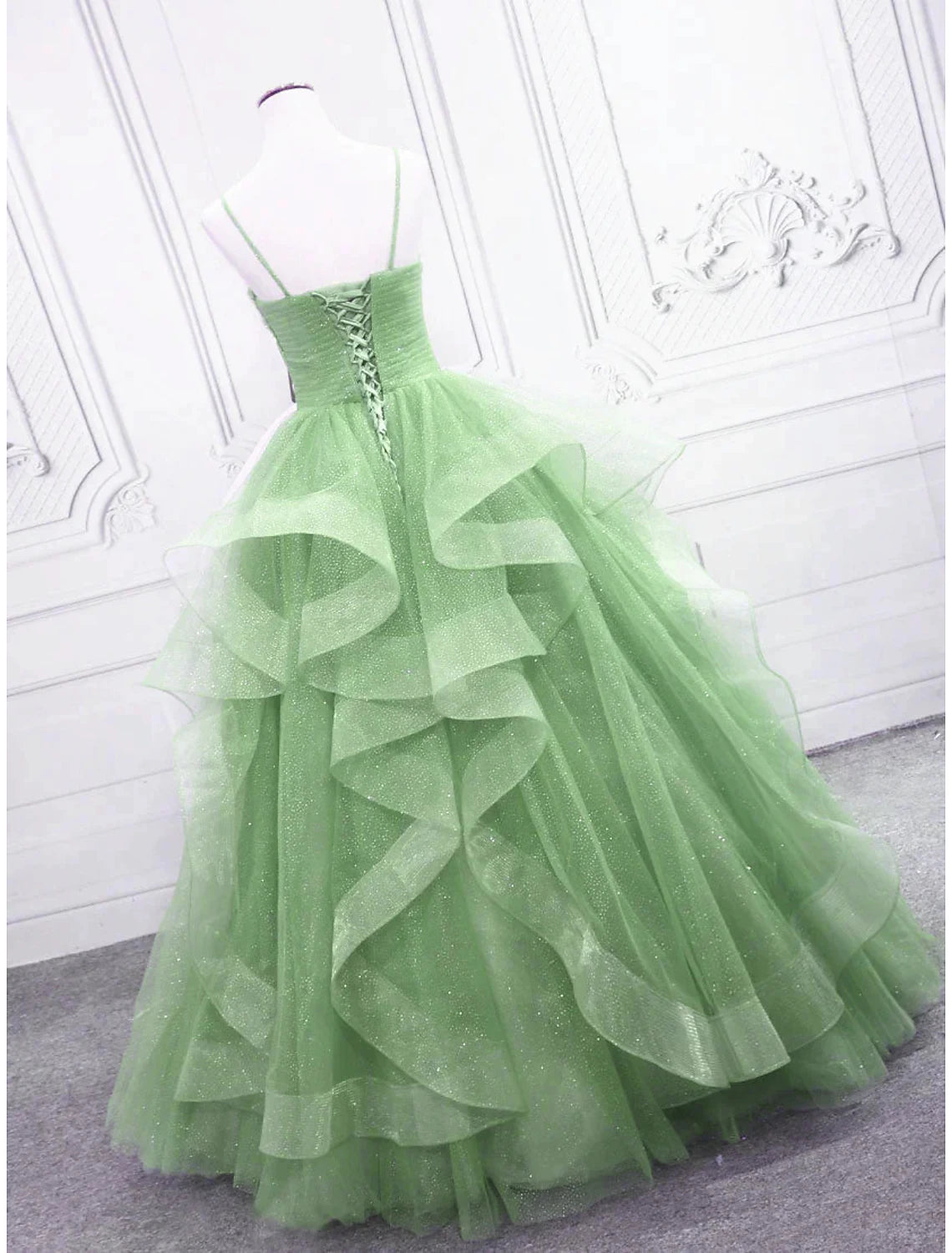 Wholesale Ball Gown Prom Dresses Glittering Dress Formal Prom Floor Length Sleeveless V Neck Tulle with Glitter Ruffles