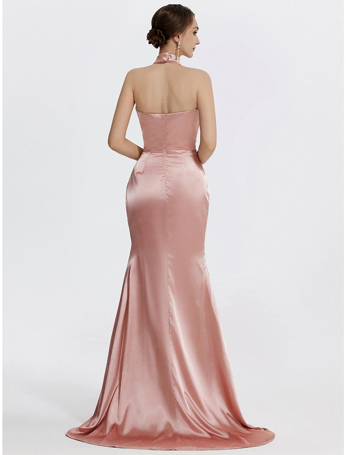 Wholesale Mermaid / Trumpet Prom Dresses High Waisted Dress Evening Party Black Tie Floor Length Sleeveless Halter Neck Satin with Ruched