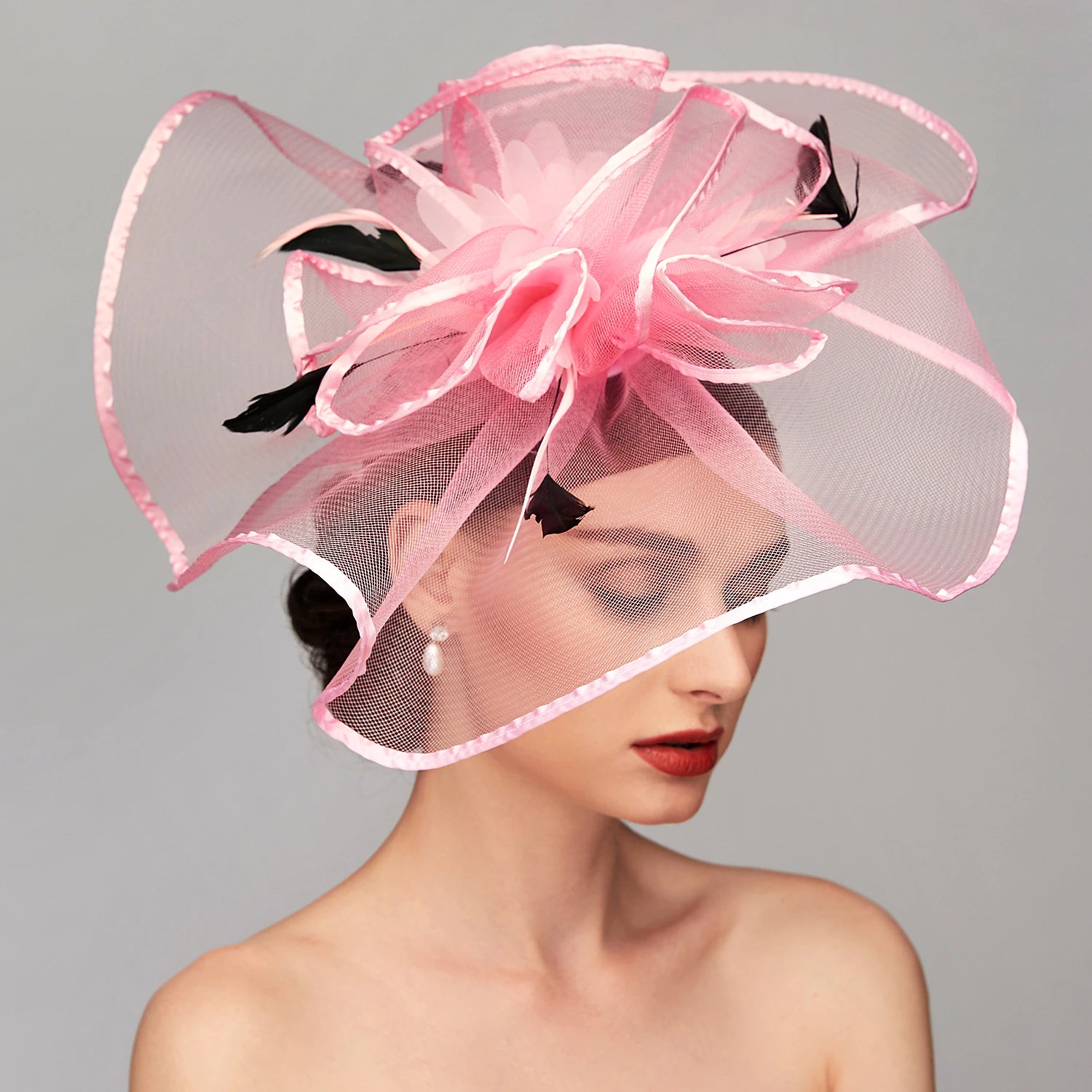Wholesale Elegant & Luxurious Feather Linen Rayon Kentucky Derby Hat Fascinators Headpiece with Feather Floral Flower 1PC Melbourne Cup Wedding Horse Race Ladies Day Headpiece