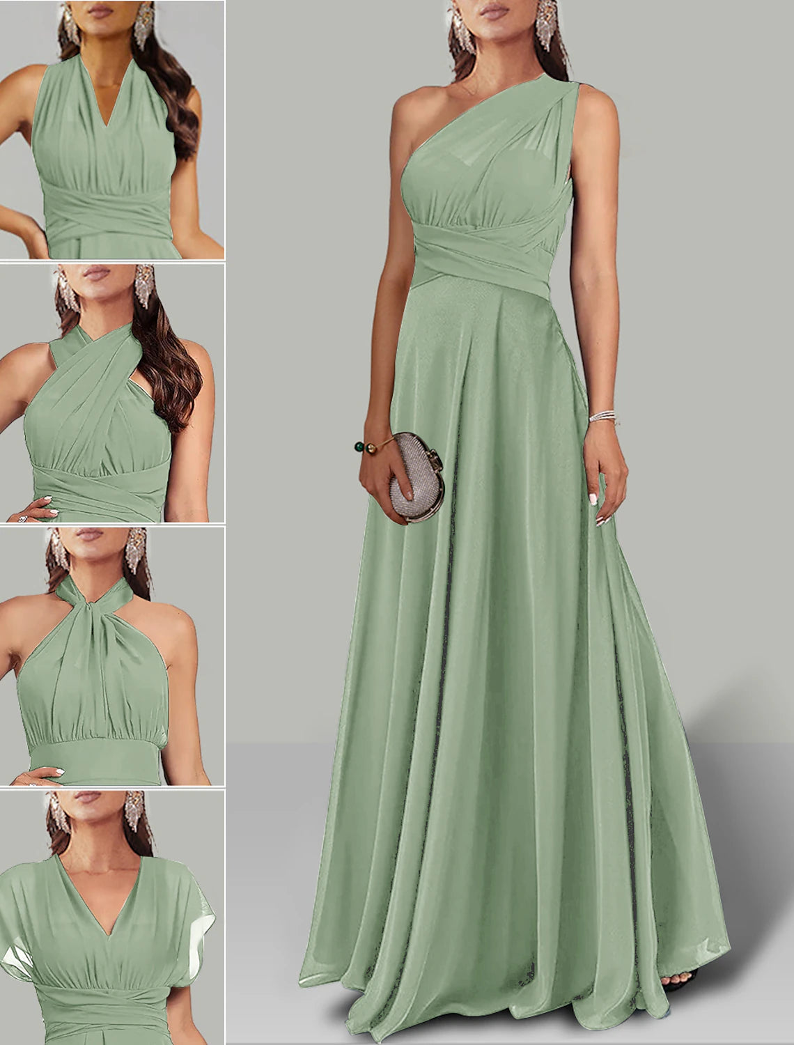 Wholesale A-Line Wedding Guest Dresses Infinity Dress Wedding Party Summer Floor Length Short Sleeve Halter Neck Convertible Chiffon with Ruched