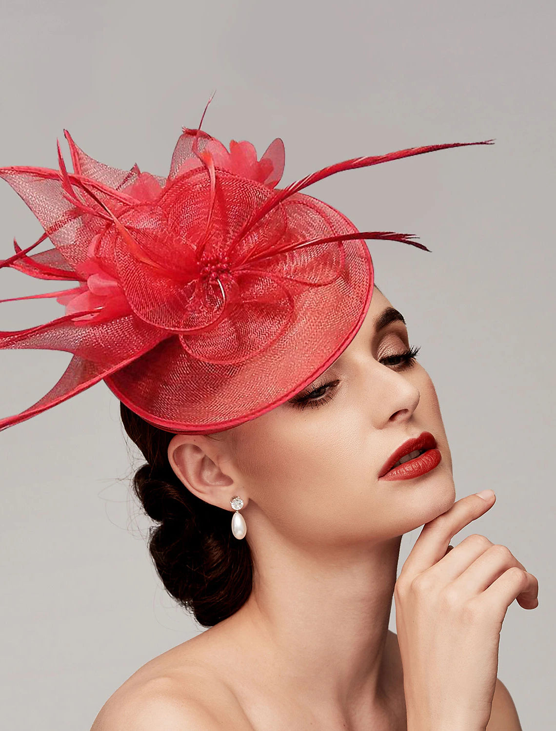 Wholesale Feathers Net Fascinators Kentucky Derby Hats Headpiece with Feather Cap Flower 1 PC Wedding Horse Race Ladies Day Melbourne Cup Headpiece