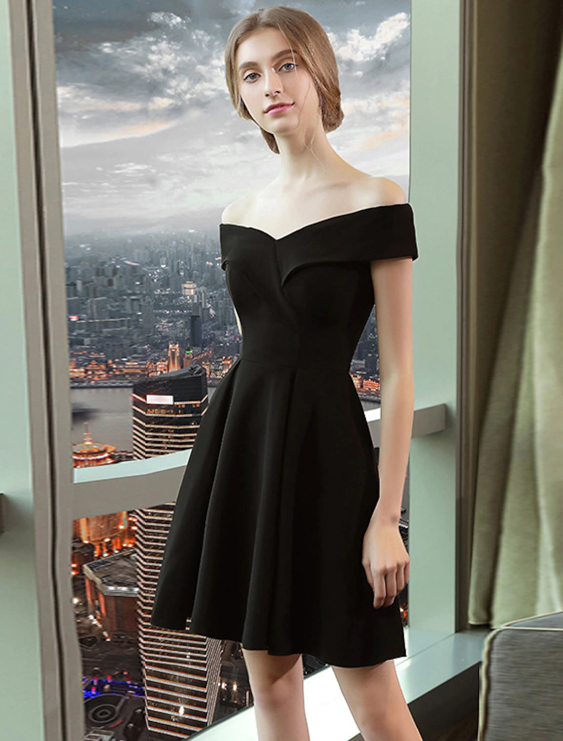 Wholesale A-Line Cocktail Dresses Vintage Dress Homecoming Graduation Knee Length Short Sleeve Off Shoulder Spandex with Sleek