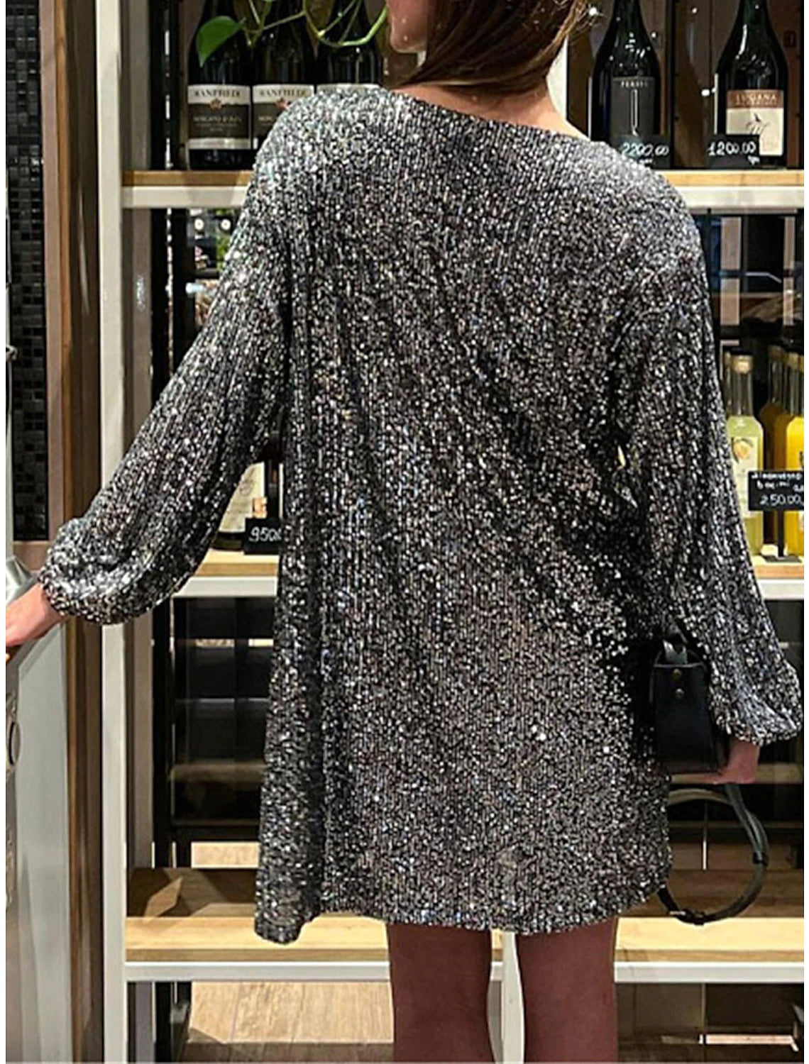 Wholesale Women's Gold Sequin Dress Party Dress New Year's Eve Dress Sparkly Dress Black Dress Homecoming Cocktail Dress Mini Dress Silver White Long Sleeve Sparkly Glitter Lace up Winter Dress
