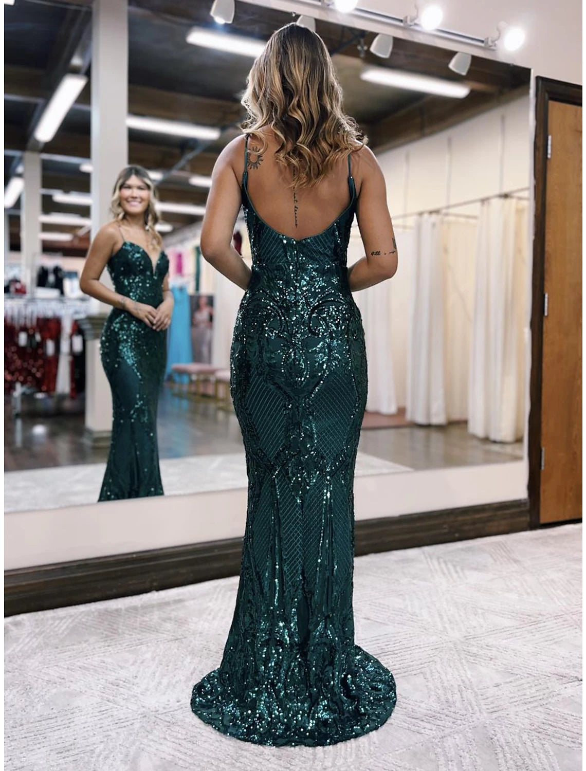 Wholesale  Mermaid / Trumpet Prom Dresses Sparkle & Shine Dress Formal Wedding Party Sweep / Brush Train Sleeveless V Neck Sequined Backless with Sequin