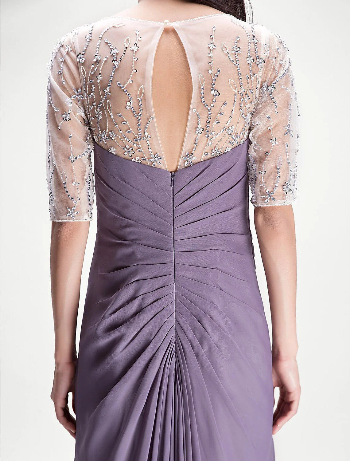 Wholesale A-Line Mother of the Bride Dress Elegant Scoop Neck Floor Length Chiffon Half Sleeve No with Criss Cross Beading