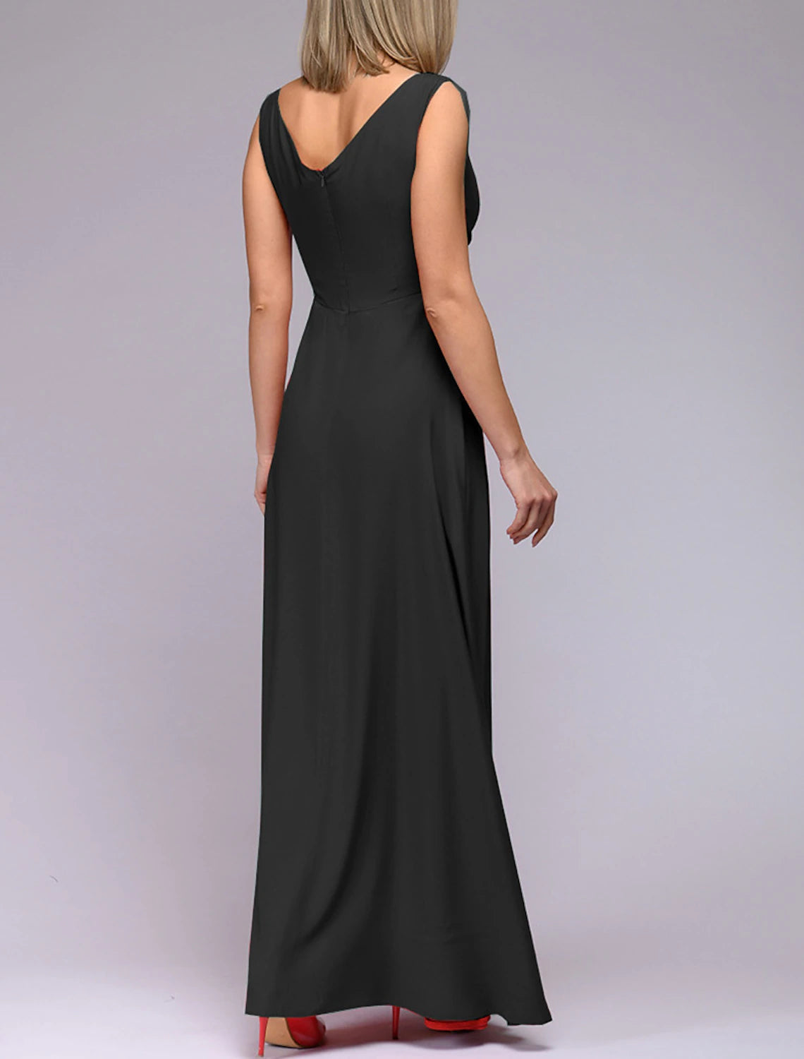 Wholesale A-Line Bridesmaid Dress V Neck Sleeveless Elegant Floor Length Spandex with Split Front / Ruching