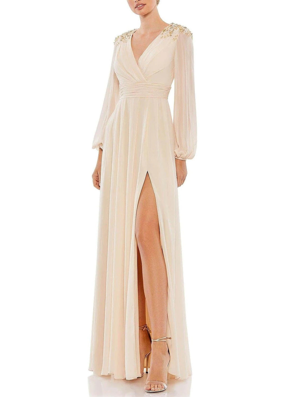 Wholesale A-Line Mother of the Bride Dress Wedding Guest Elegant Vintage V Neck Knee Length Stretch Chiffon Long Sleeve with Crystals Beading