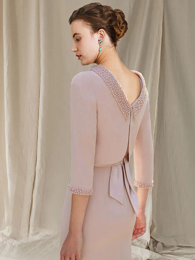 Wholesale Two Piece Mermaid / Trumpet Mother of the Bride Dress Church Elegant High Low Square Neck Asymmetrical Tea Length Stretch Chiffon Sleeveless Short Jacket Dresses with Pearls Beading