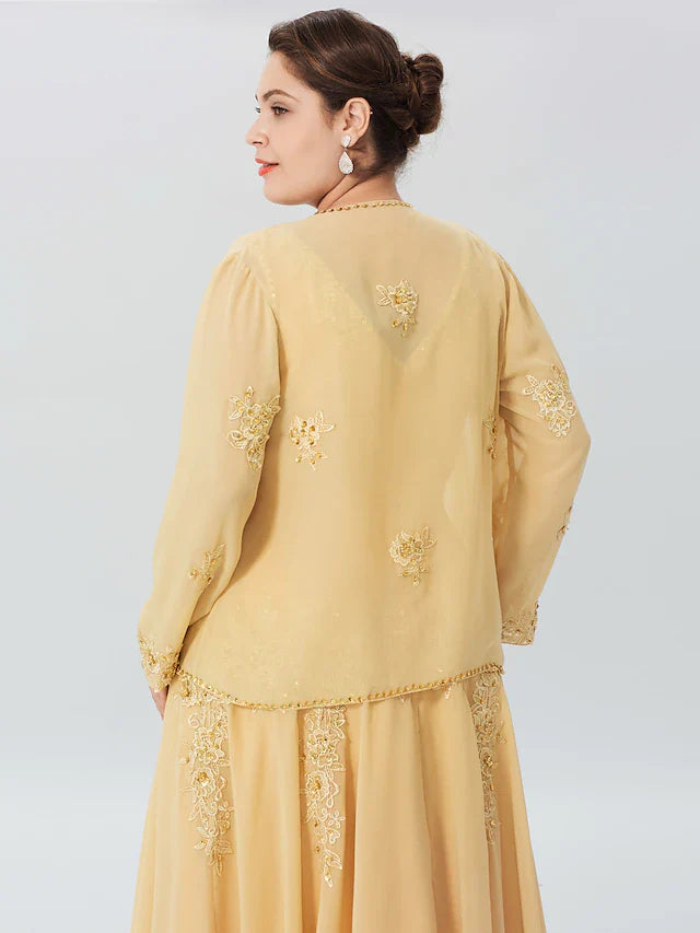 Wholesale A-Line Mother of the Bride Dress Formal Plus Size Elegant High Low V Neck Asymmetrical Chiffon Beaded Lace Long Sleeve Wrap Included with Beading Appliques